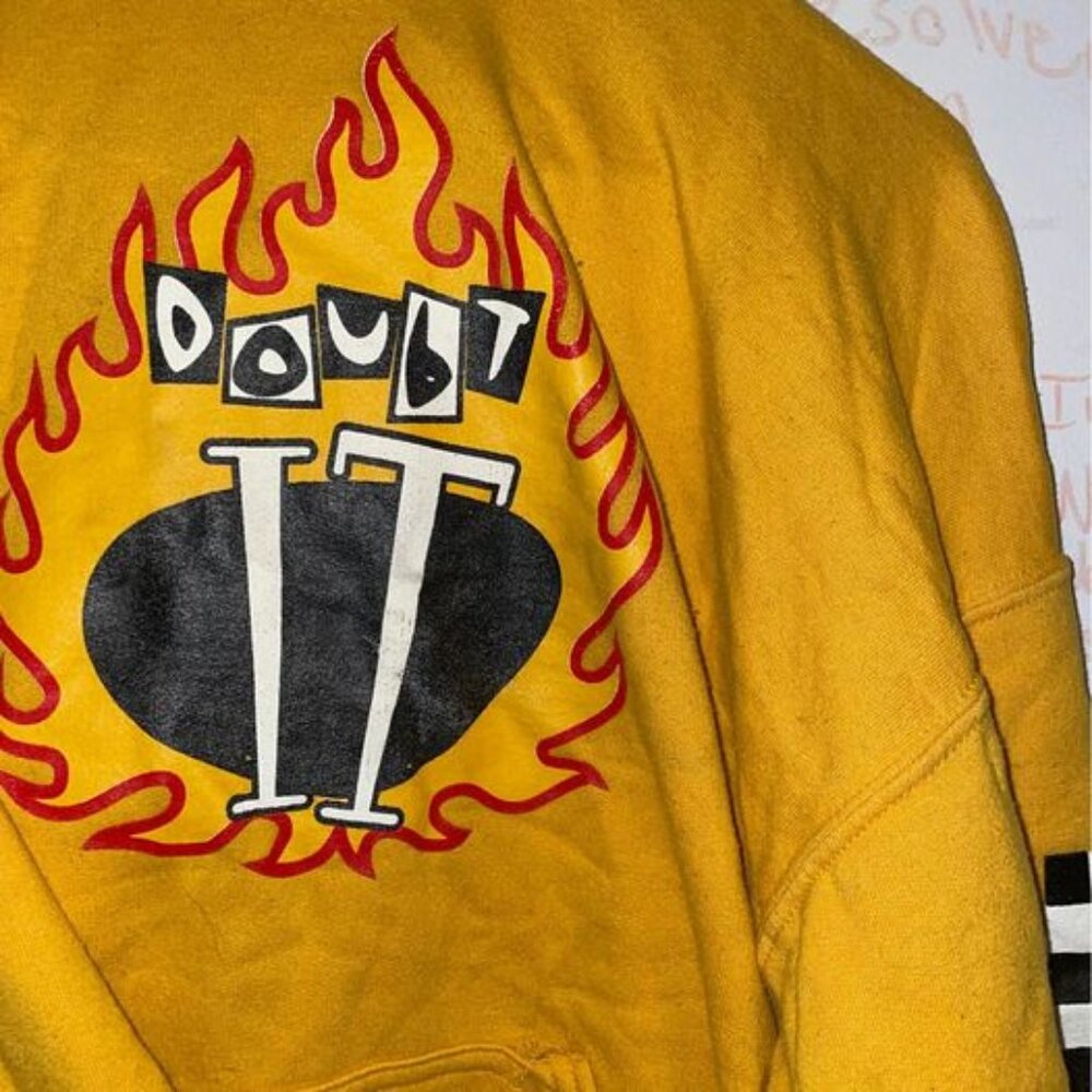 Vintage Super Duper Kyle "Doubt It" Merch Hoodie - Yellow with Red Flames!